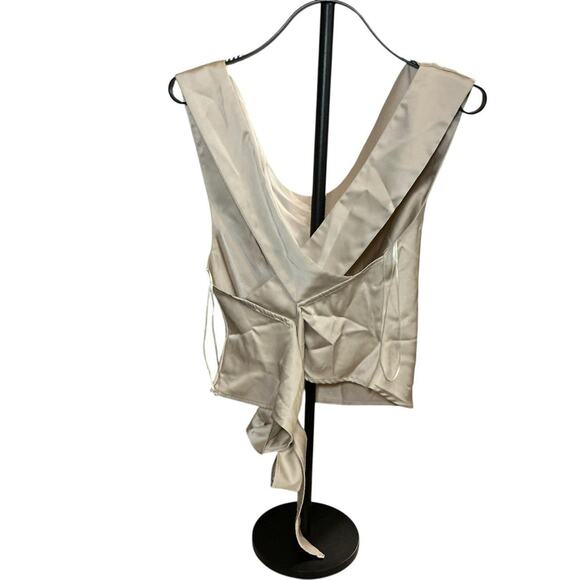 Le Lis Satin Backless Tie Back Top Size Large Champagne Cowl Neck Sleeveless - Picture 3 of 7